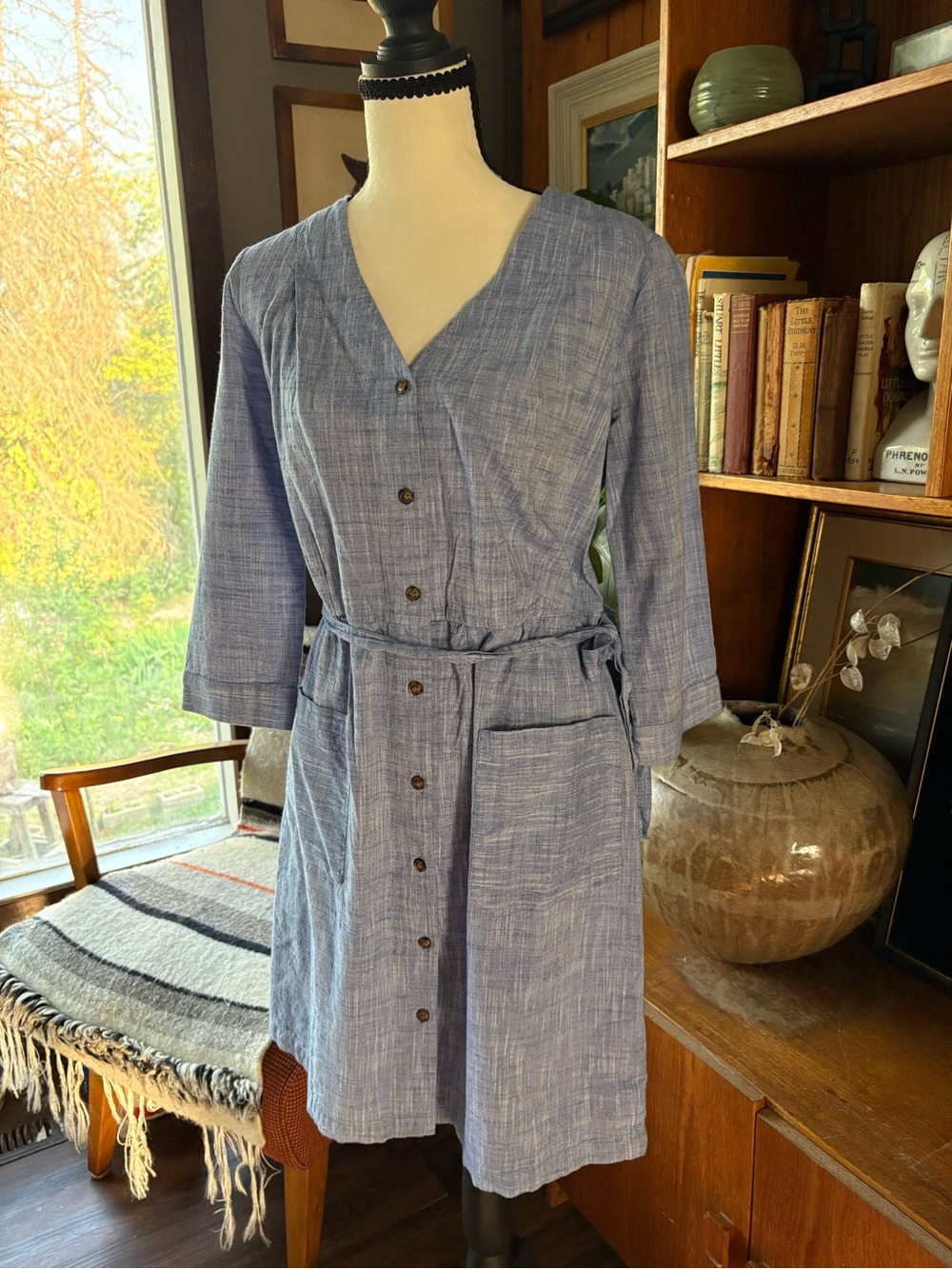 100% Cotton Light Blue Shirt Dress M